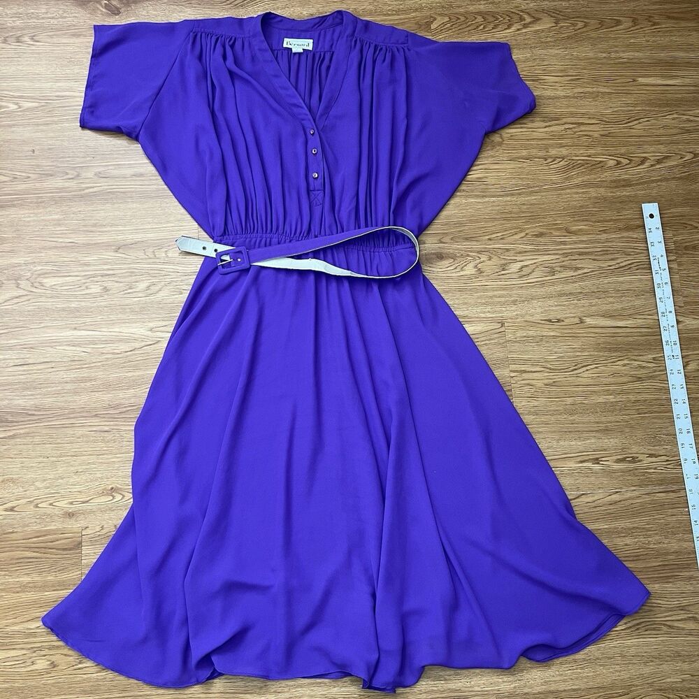 Vtg 80S Bernard New York V Neck Purple Chiffon Midi Dress Belted Retro Sz 10 - Picture 4 of 9